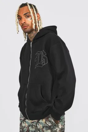 Oversized Varsity Puff Zip Through Hoodie