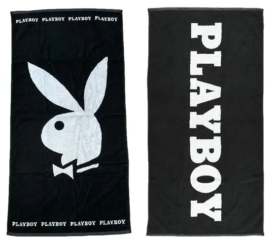 Pack of 2 PLAYBOY x DEF cotton bath towels, terry towels, bath towels, 70cm x 140cm DFPBTW100 with bunny or logo lettering, blac