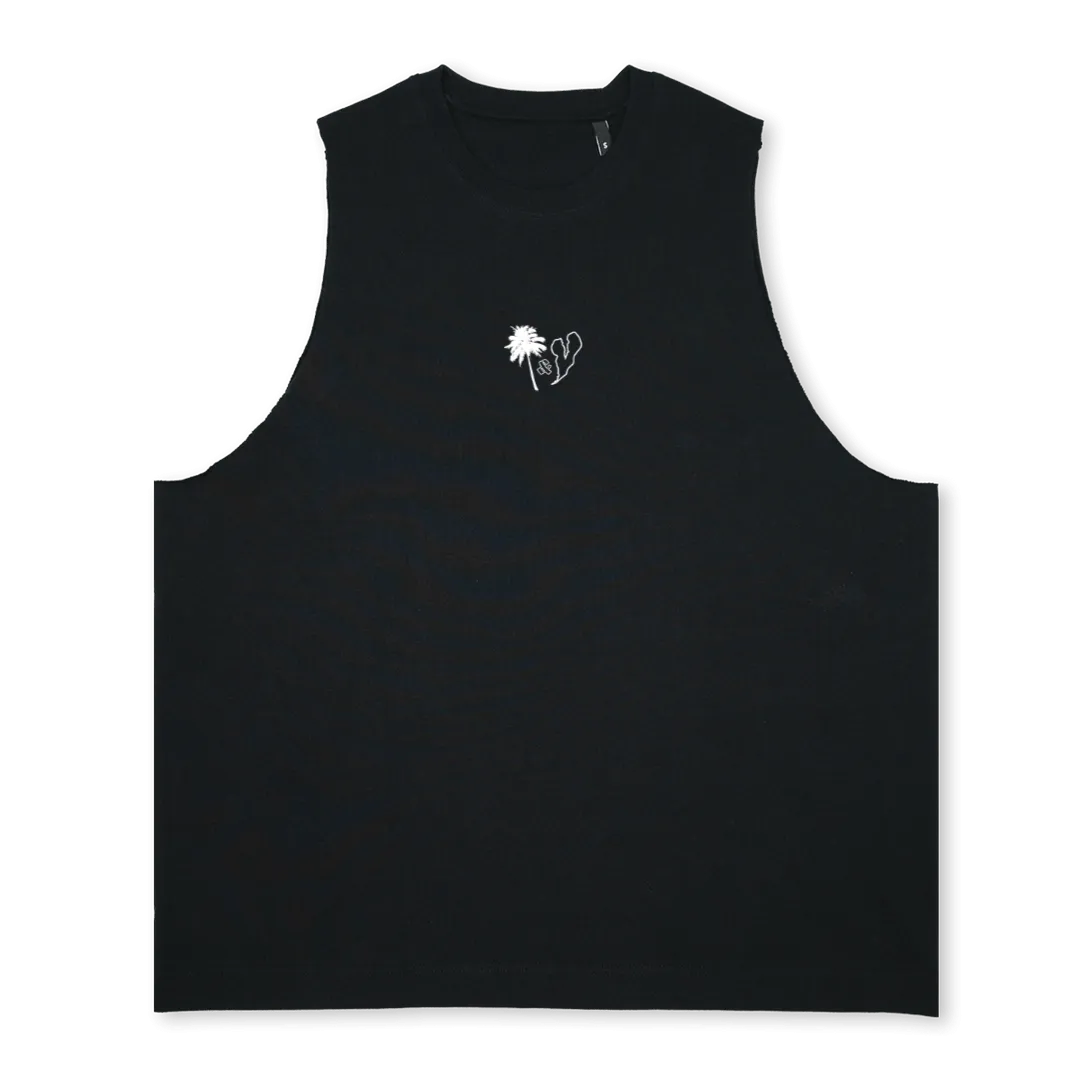 PALM TREES BH TANK Deep Black Oversized Vest.