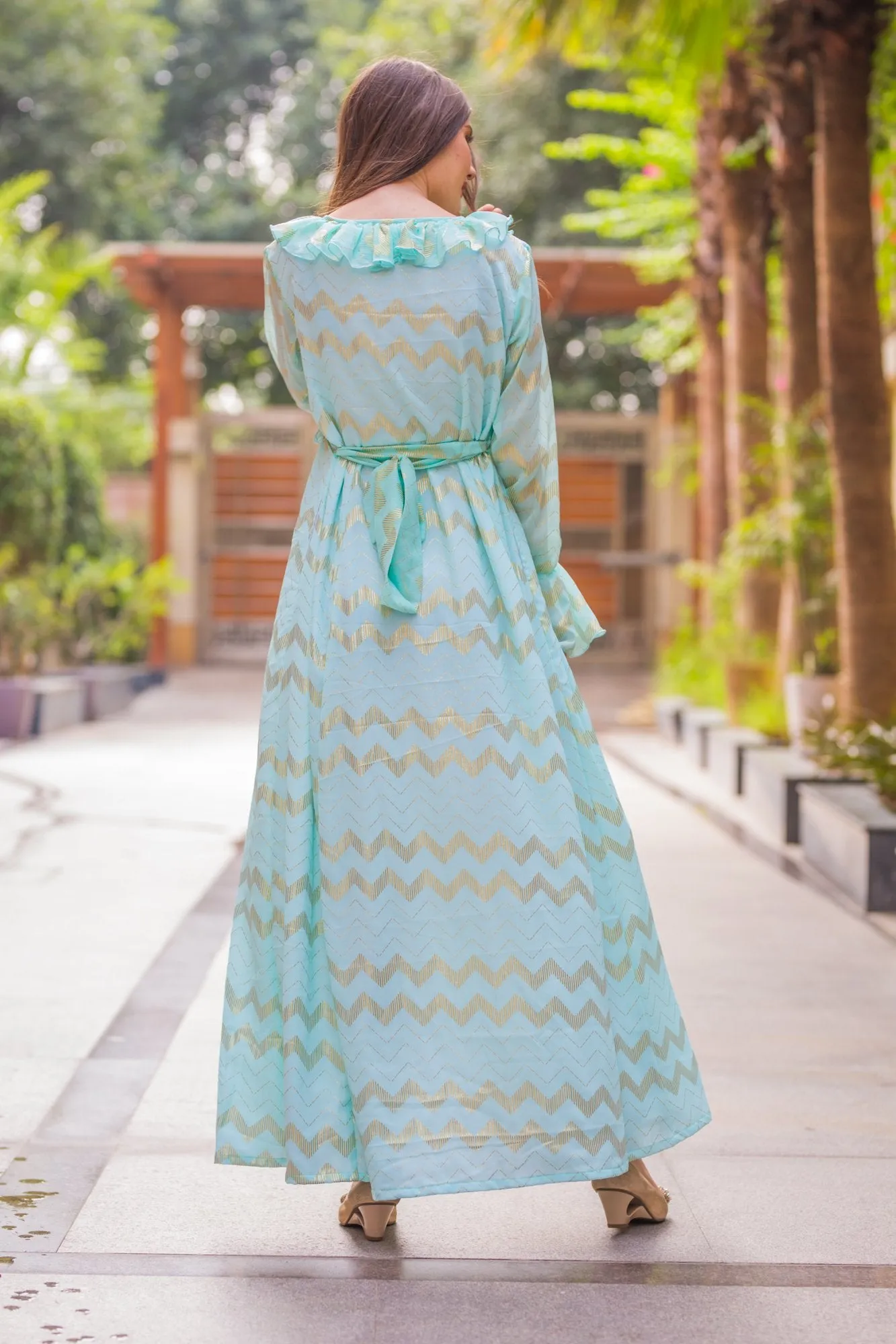Pastel Blue Embellished Maternity & Nursing Dress