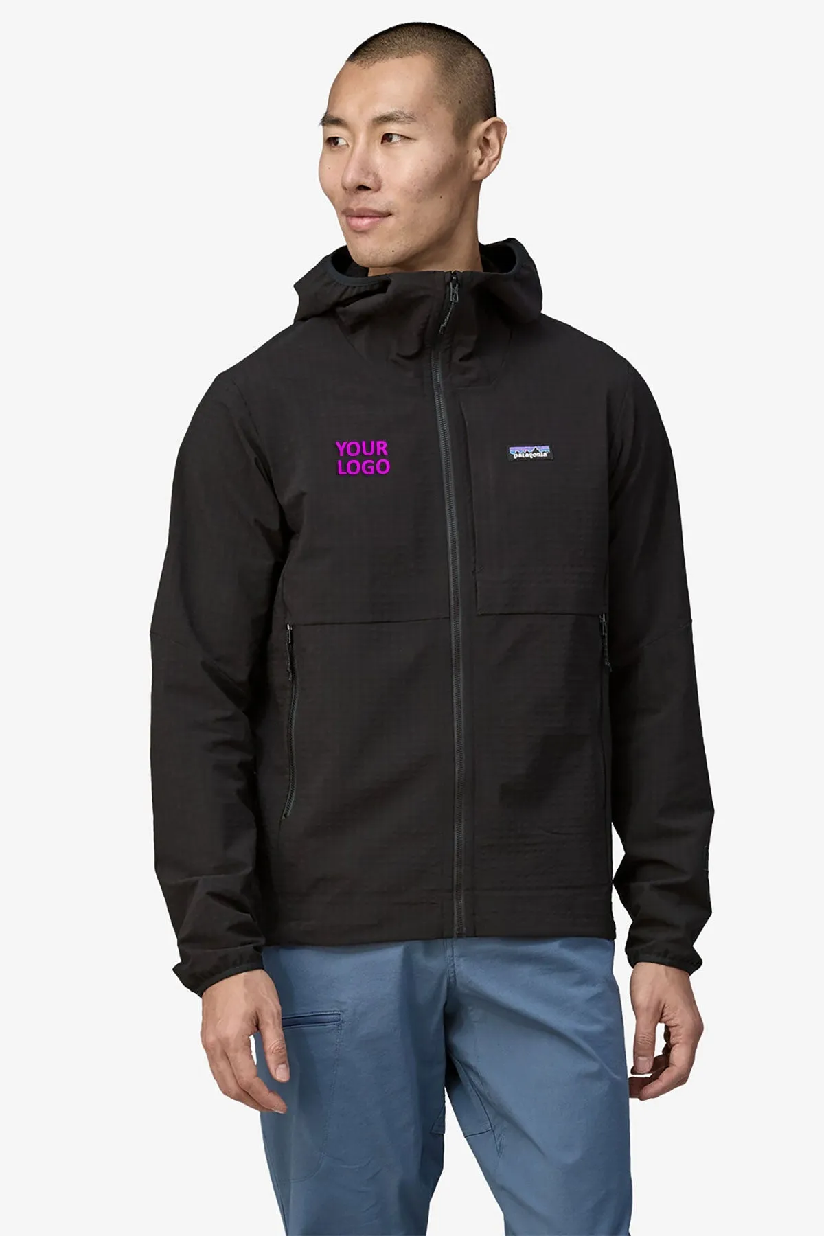 Patagonia Mens R1 TechFace Custom Hoodies, Seabird Grey