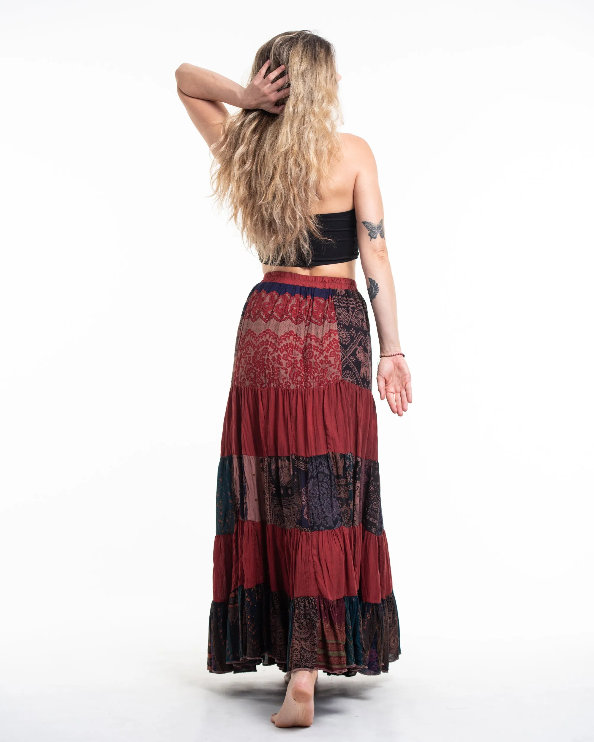 Patchwork Long Skirt in Brick