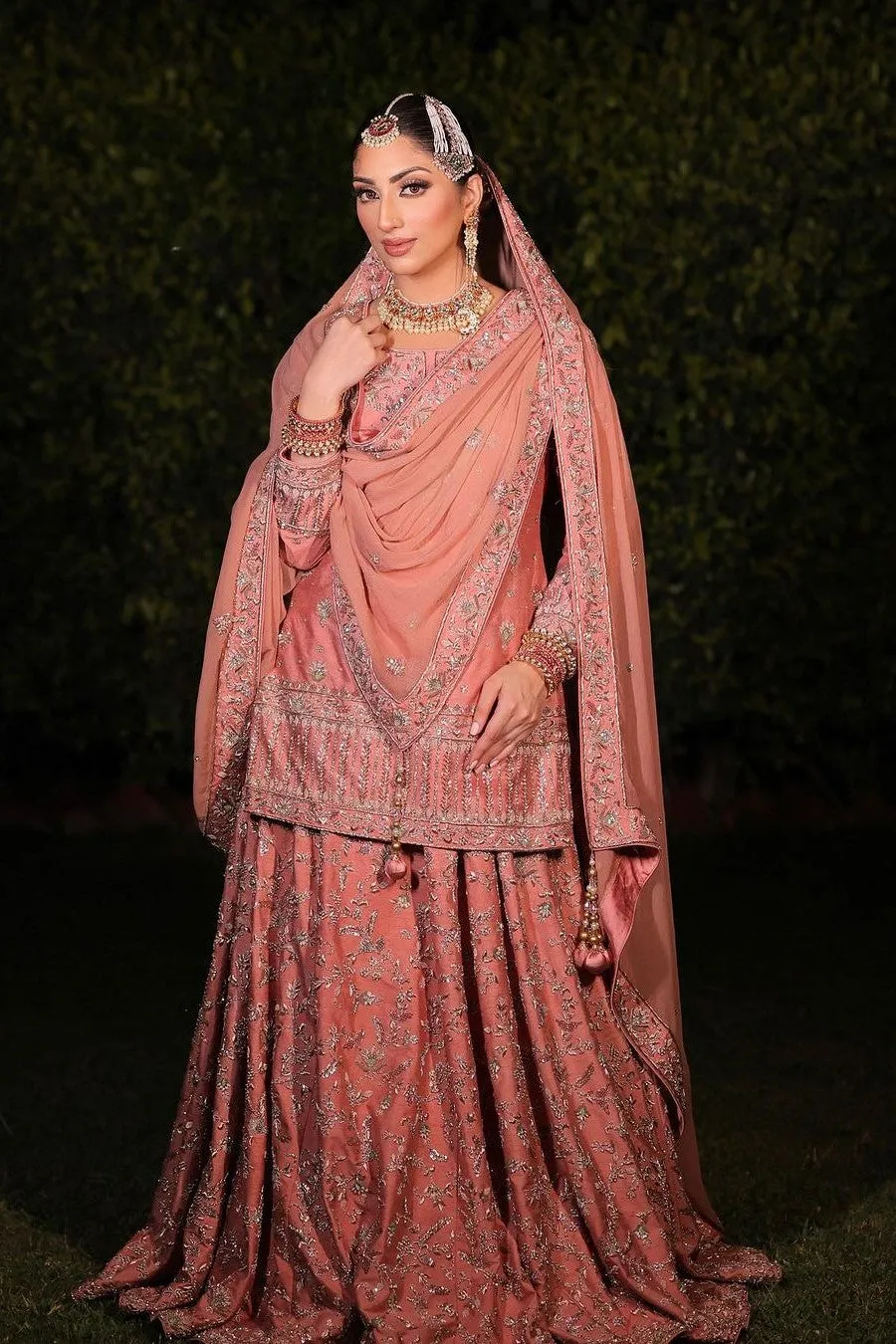 Peach Pink Kameez Lehenga