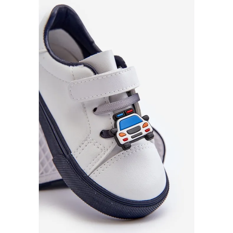 Pennyn White and Navy Blue Children's Sneakers with Pin