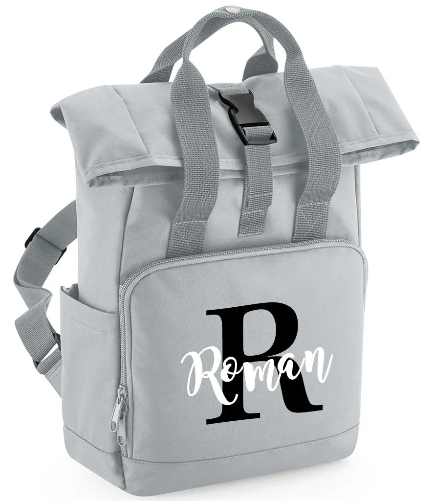 Personalised Childrens Name and Initial Backpack Twin Handle Roll-Top Bag Blush