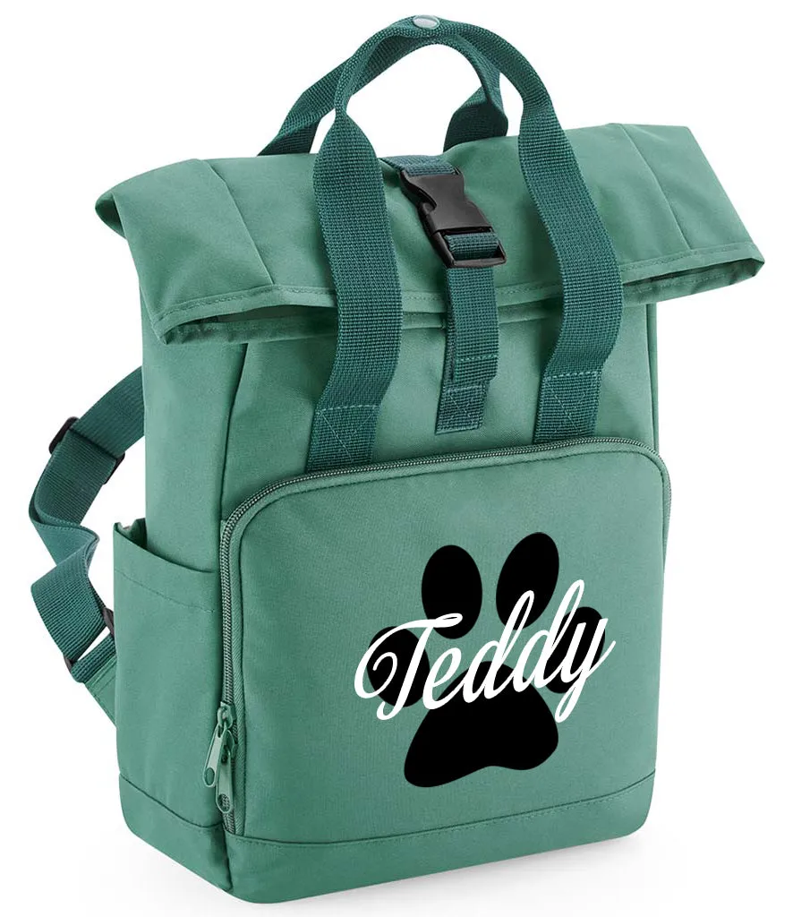 Personalised Dog Paw Backpack Twin Handle Roll-Top Dog Bag Blush