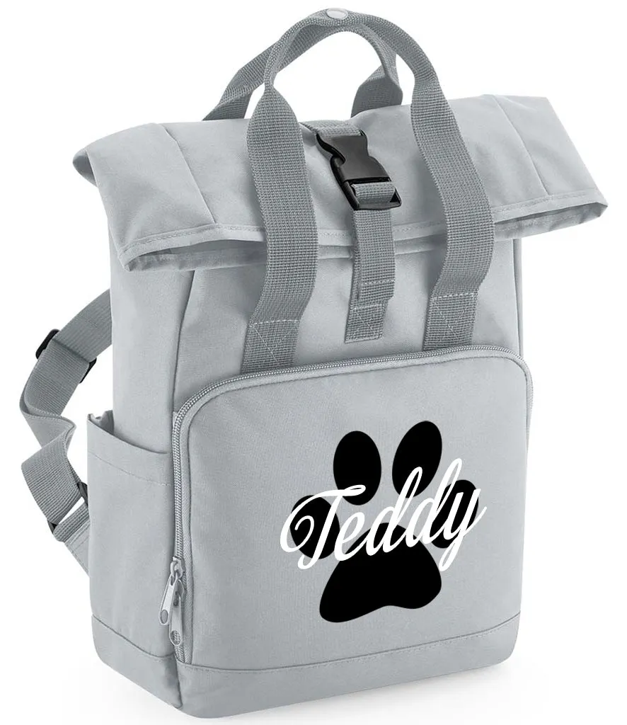 Personalised Dog Paw Backpack Twin Handle Roll-Top Dog Bag Blush