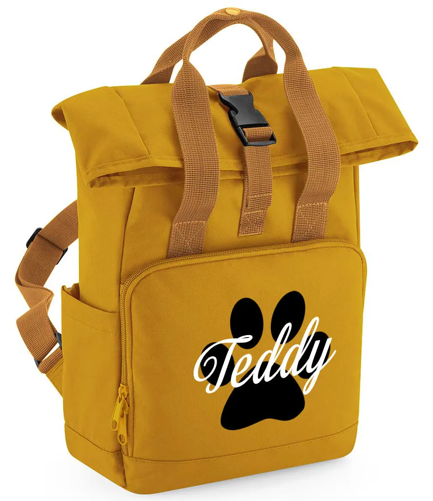 Personalised Dog Paw Backpack Twin Handle Roll-Top Dog Bag Blush