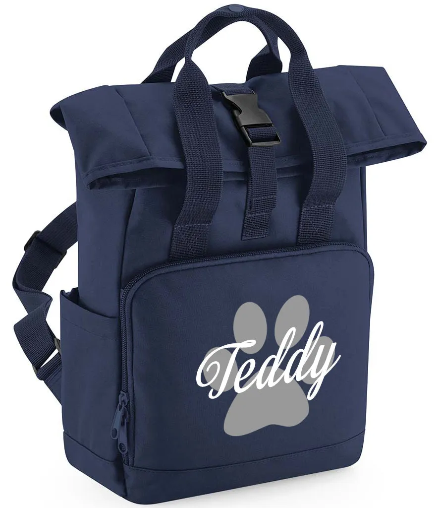 Personalised Dog Paw Backpack Twin Handle Roll-Top Dog Bag Blush