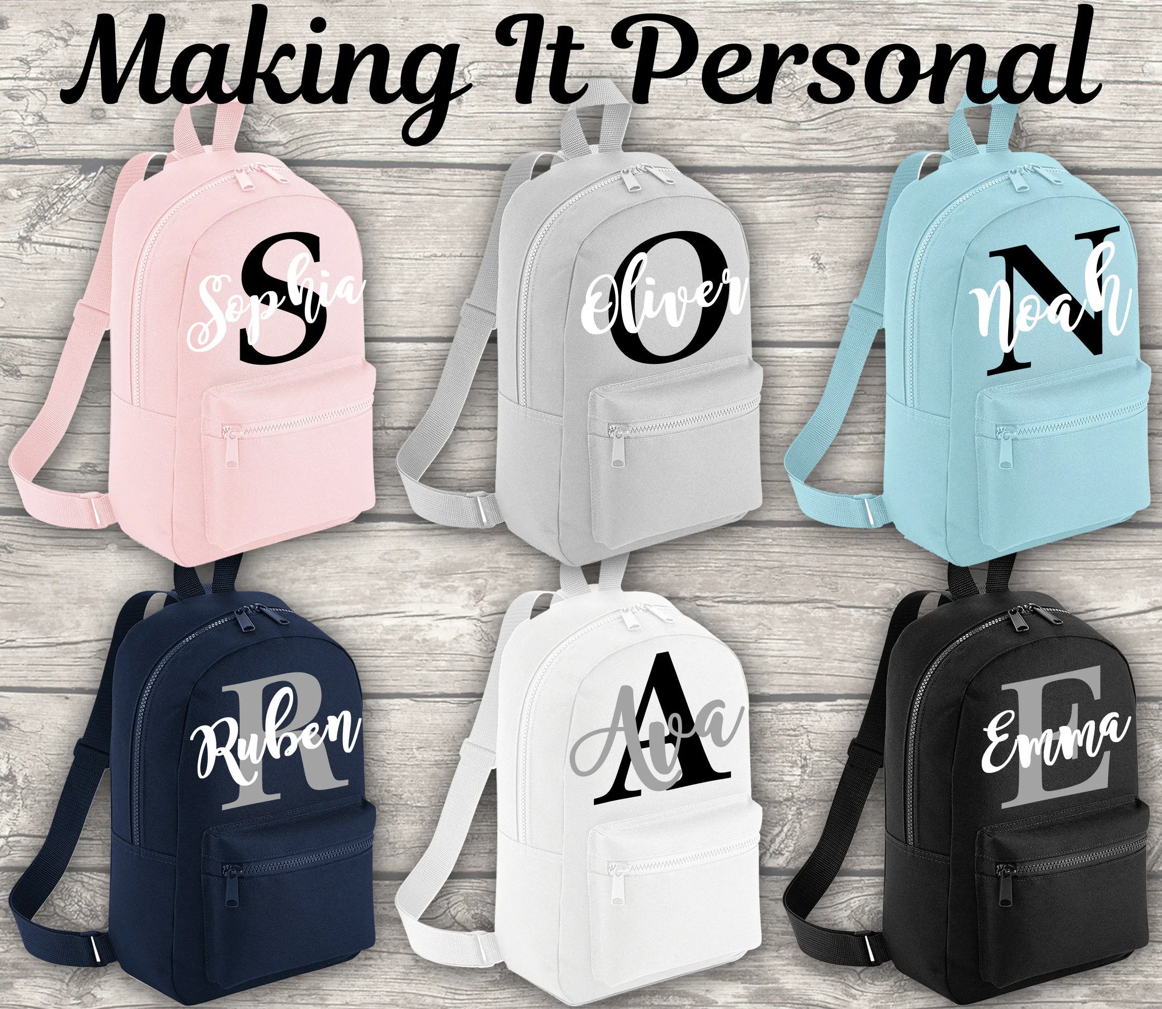 Personalised Mini Backpack ADD Your NAME and Initials Back To School Backpack Kids Backpack Child Backpack Toddler