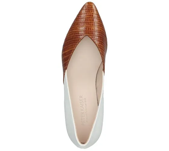 PETER KAISER Damen Echtleder-Slipper Loafer Sommer-Schuhe im Kroko-Design 21703/994 Weiß/Braun