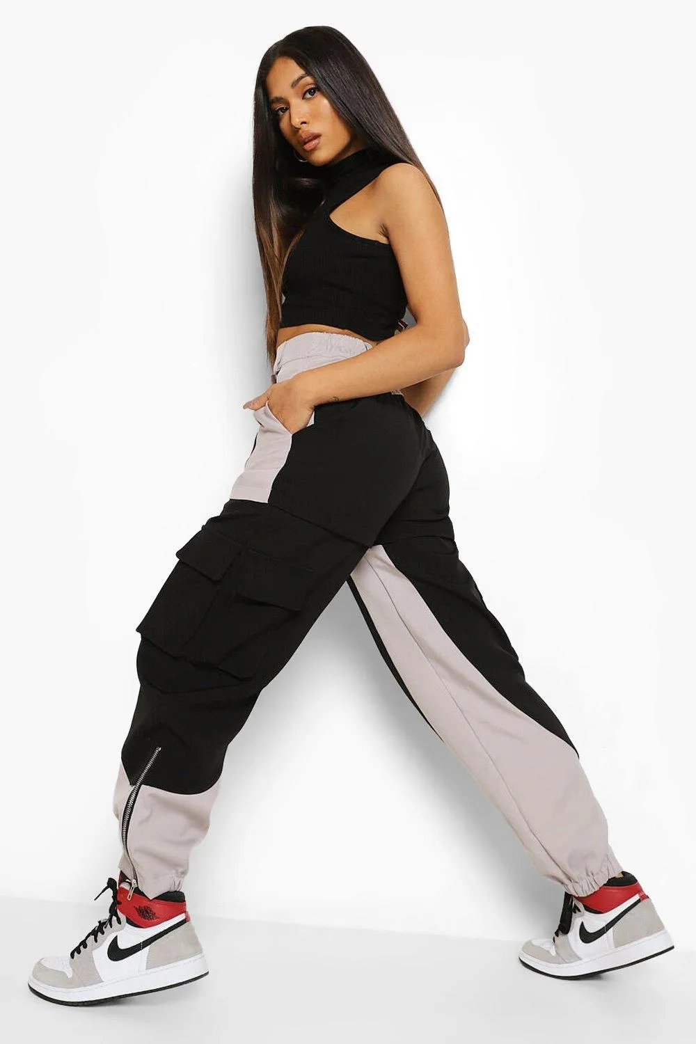 Petite Colour Block Cargo Pants