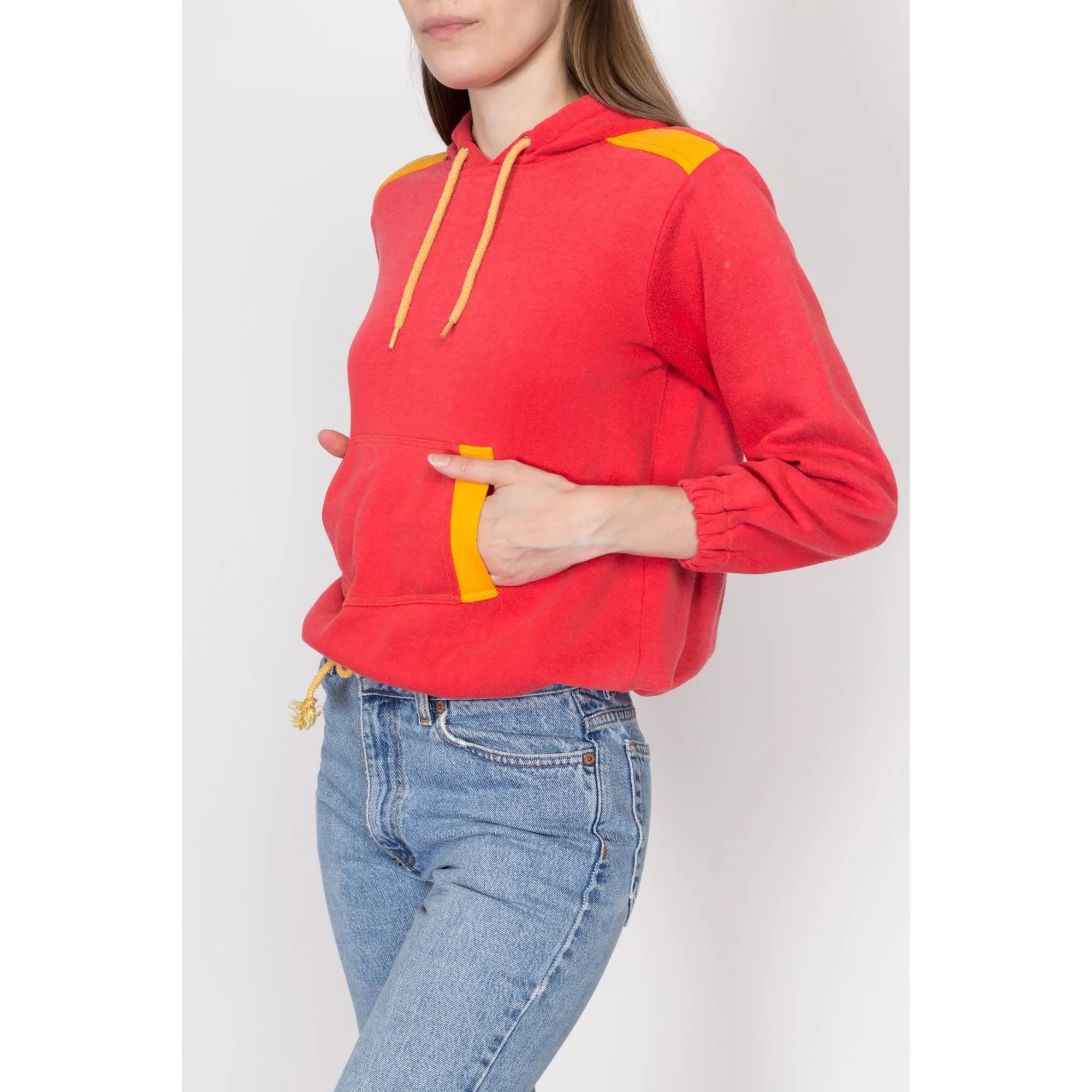 Petite Small 80s Red & Yellow Color Block Hoodie