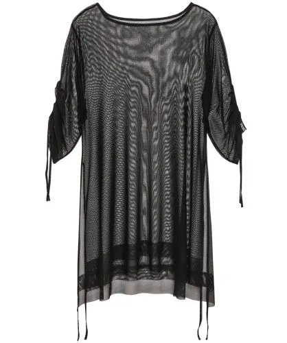 Philomena Christ Black Ruched Sleeve Mesh Tunic | Jules B