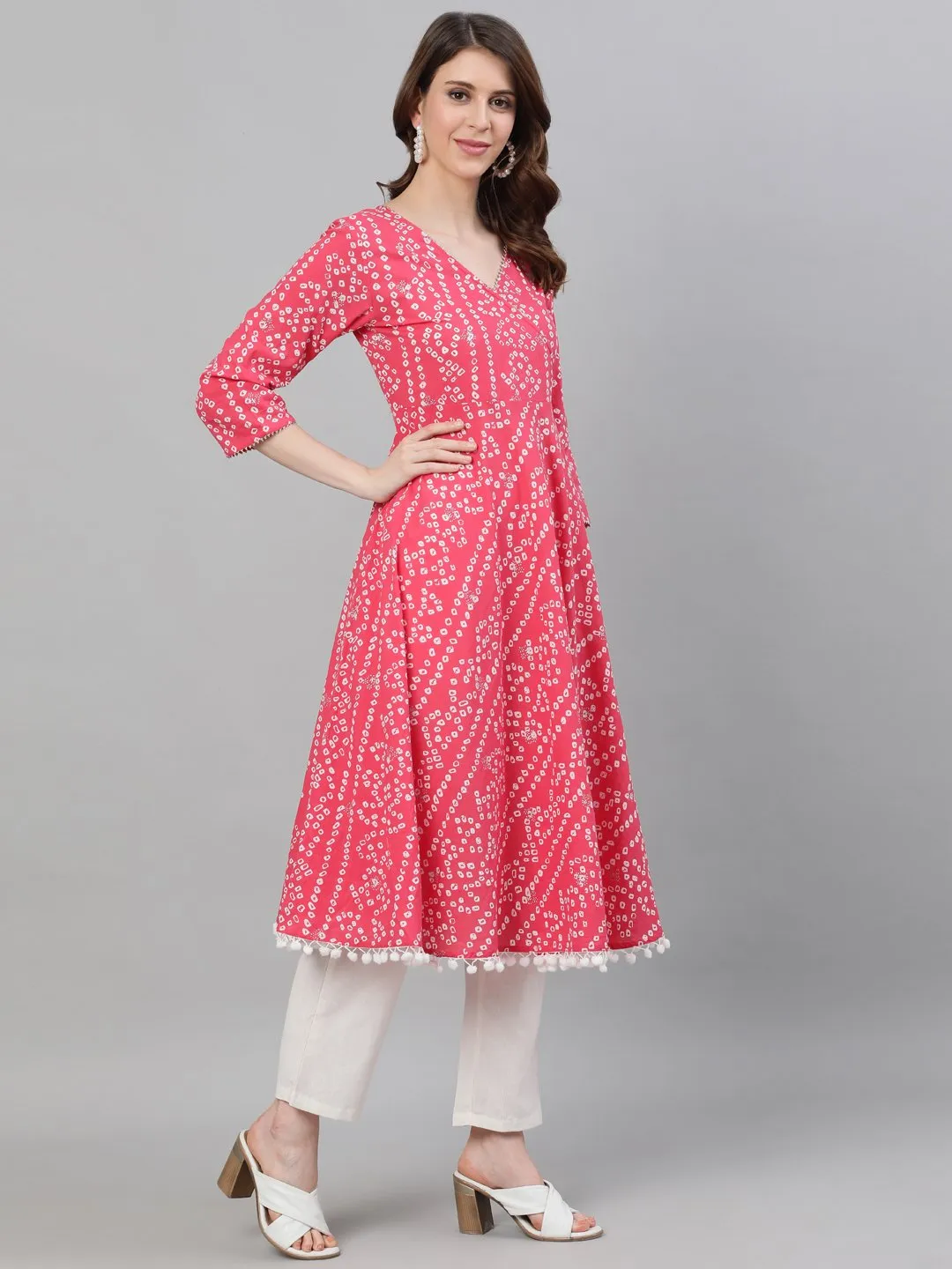 Pink Bandhani Anarkali Kurta