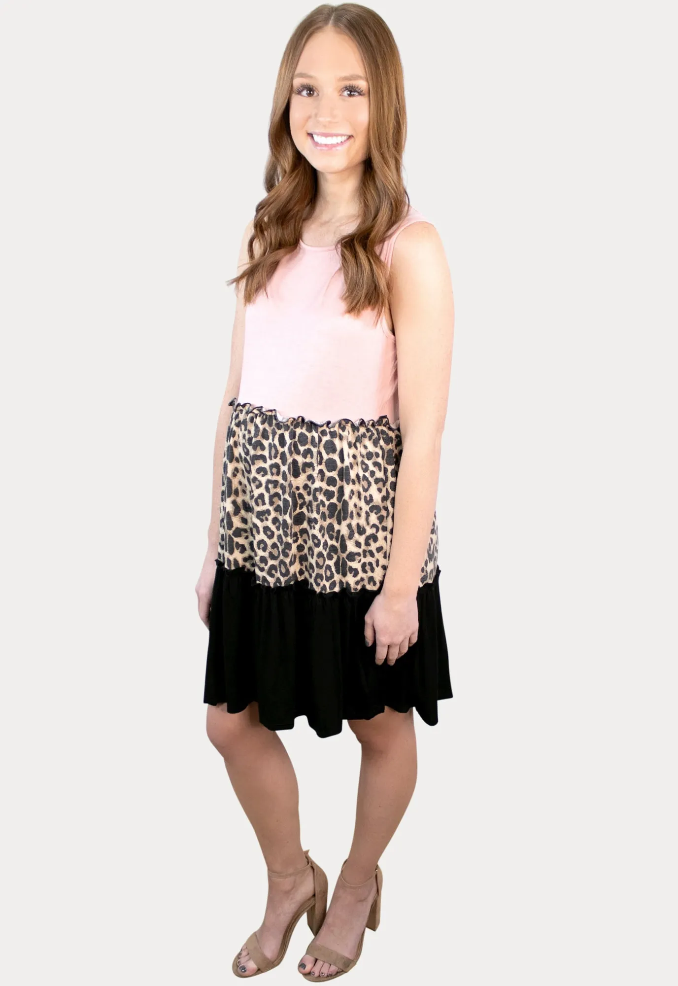 Pink Leopard Color Block Maternity Dress