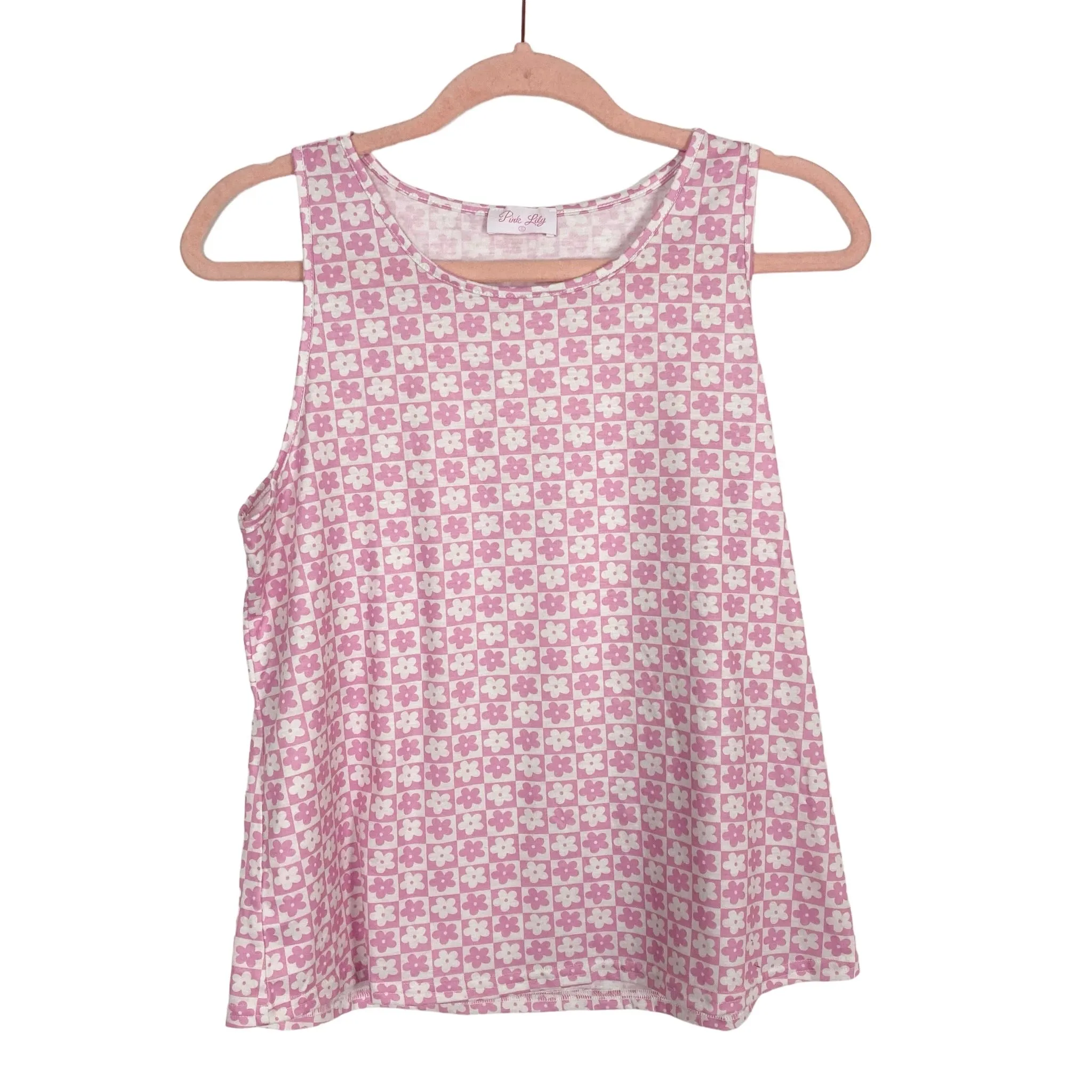 Pink Lily Pink and White Floral Short Set- Size S