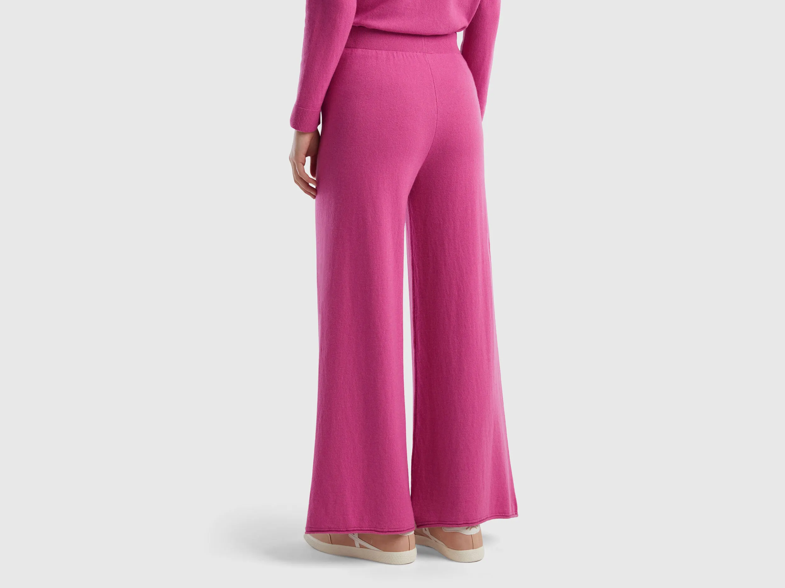 Pink wide trousers in cashmere and wool blend - Pink | Benetton