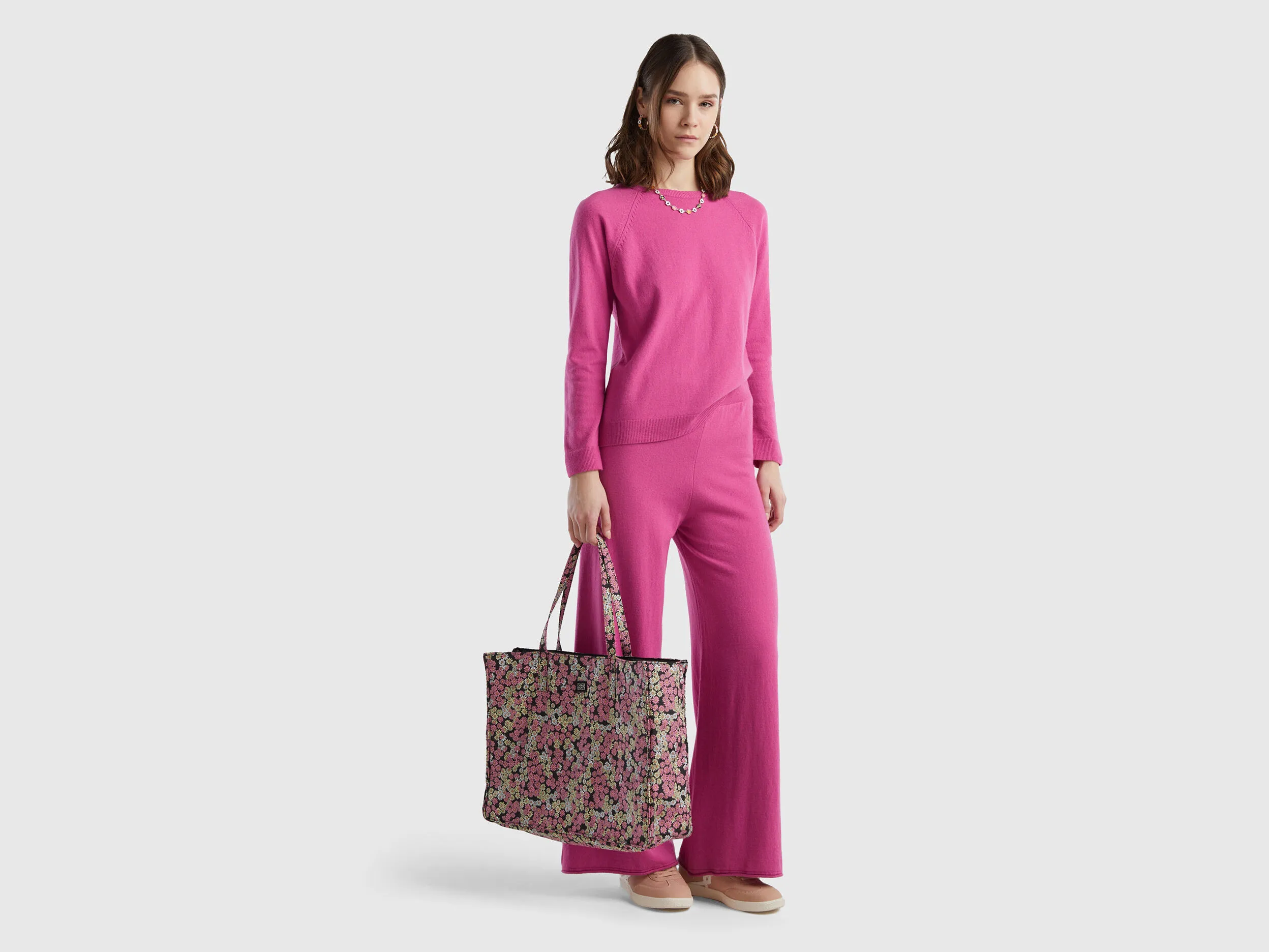 Pink wide trousers in cashmere and wool blend - Pink | Benetton