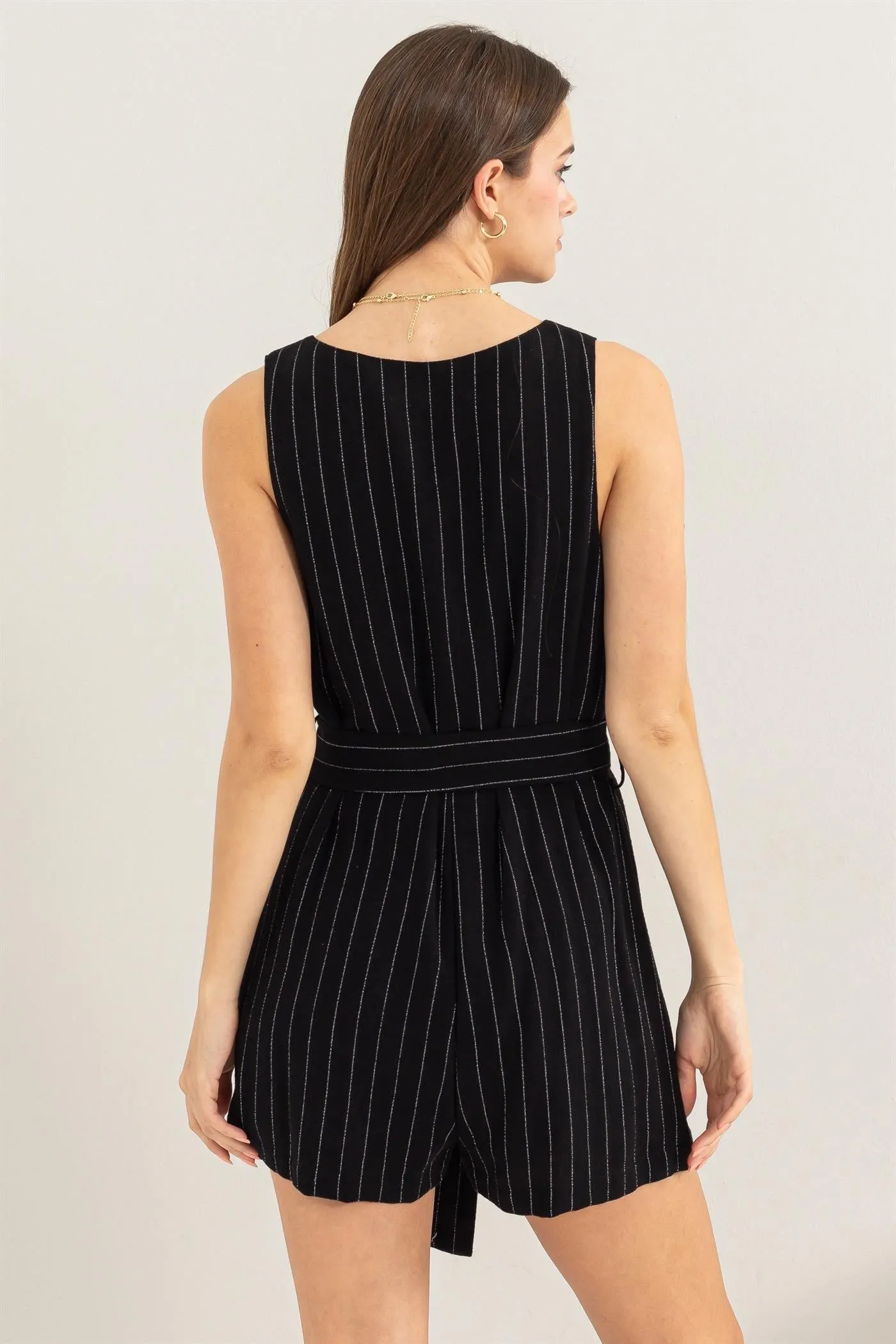 Pinstriped Linen Blended Romper