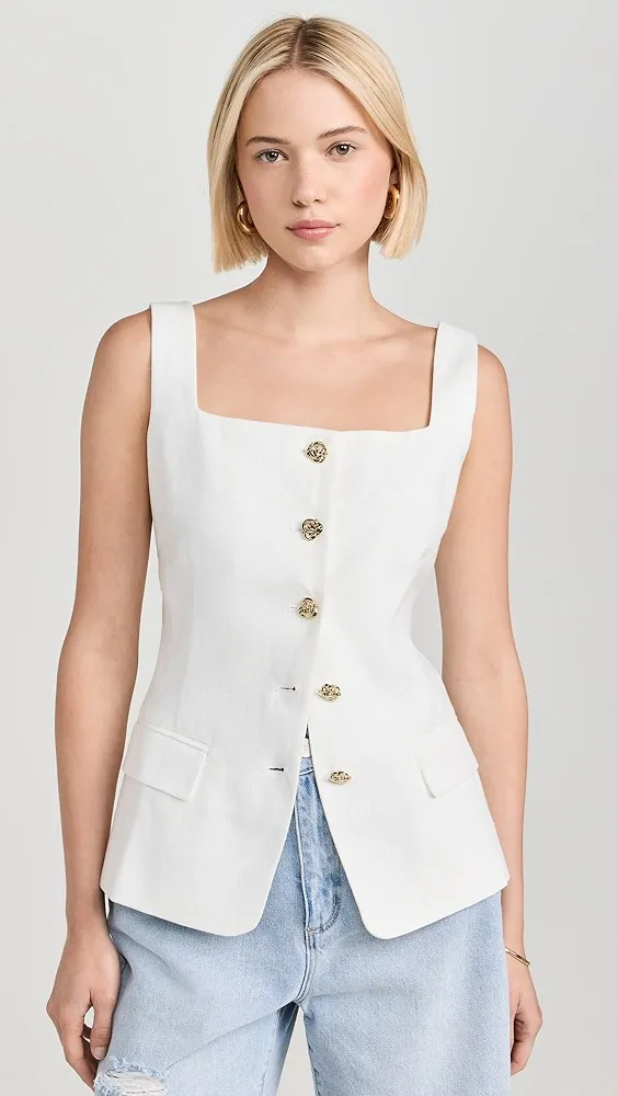 Pixie Market   Agatha Gold Button Linen Vest 