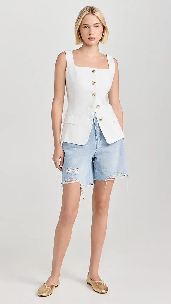 Pixie Market   Agatha Gold Button Linen Vest 