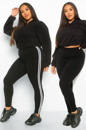 Plus 2 Pack Plain And Side Stripe Leggings
