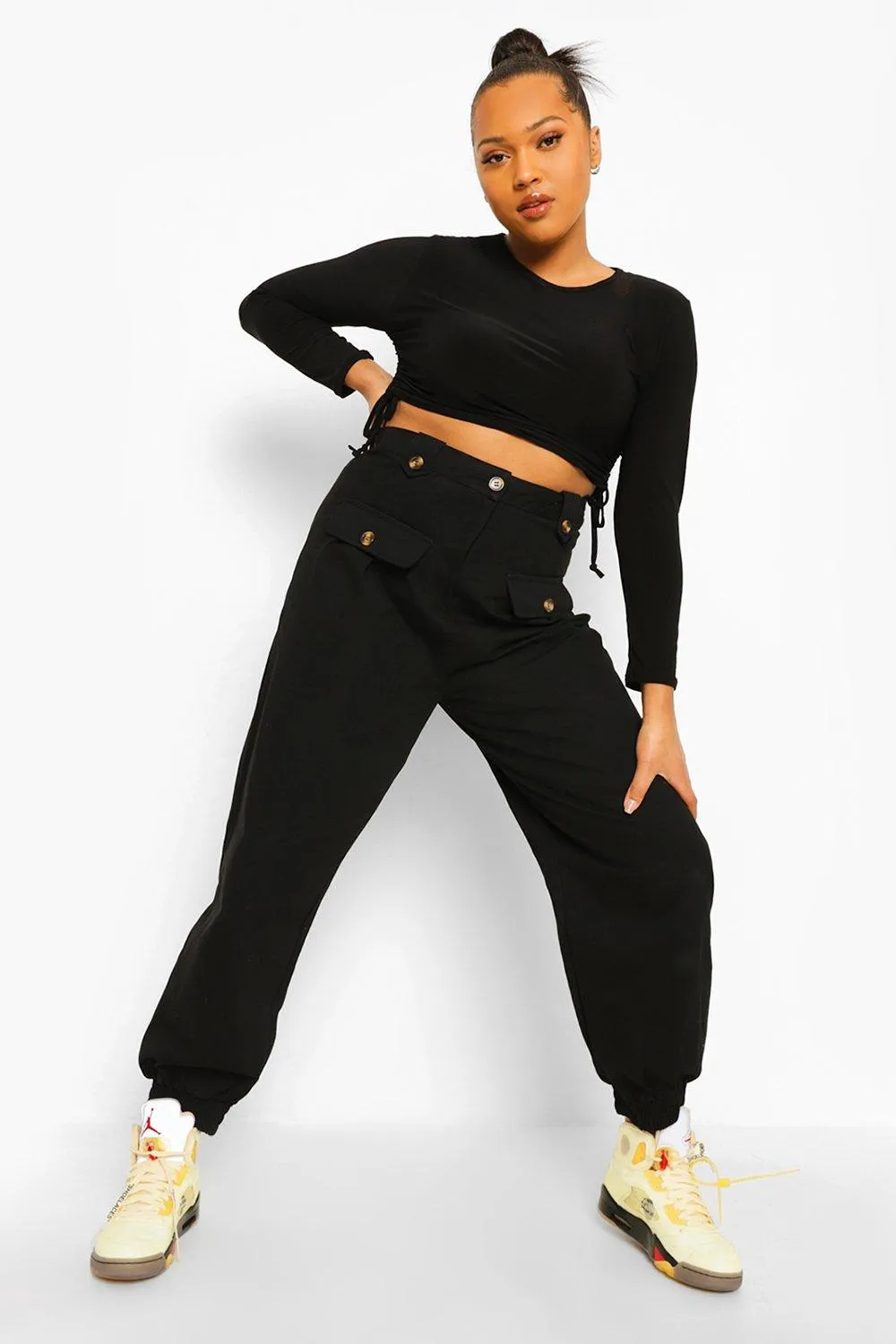 Plus Button Detail Cuffed Cargo Pants