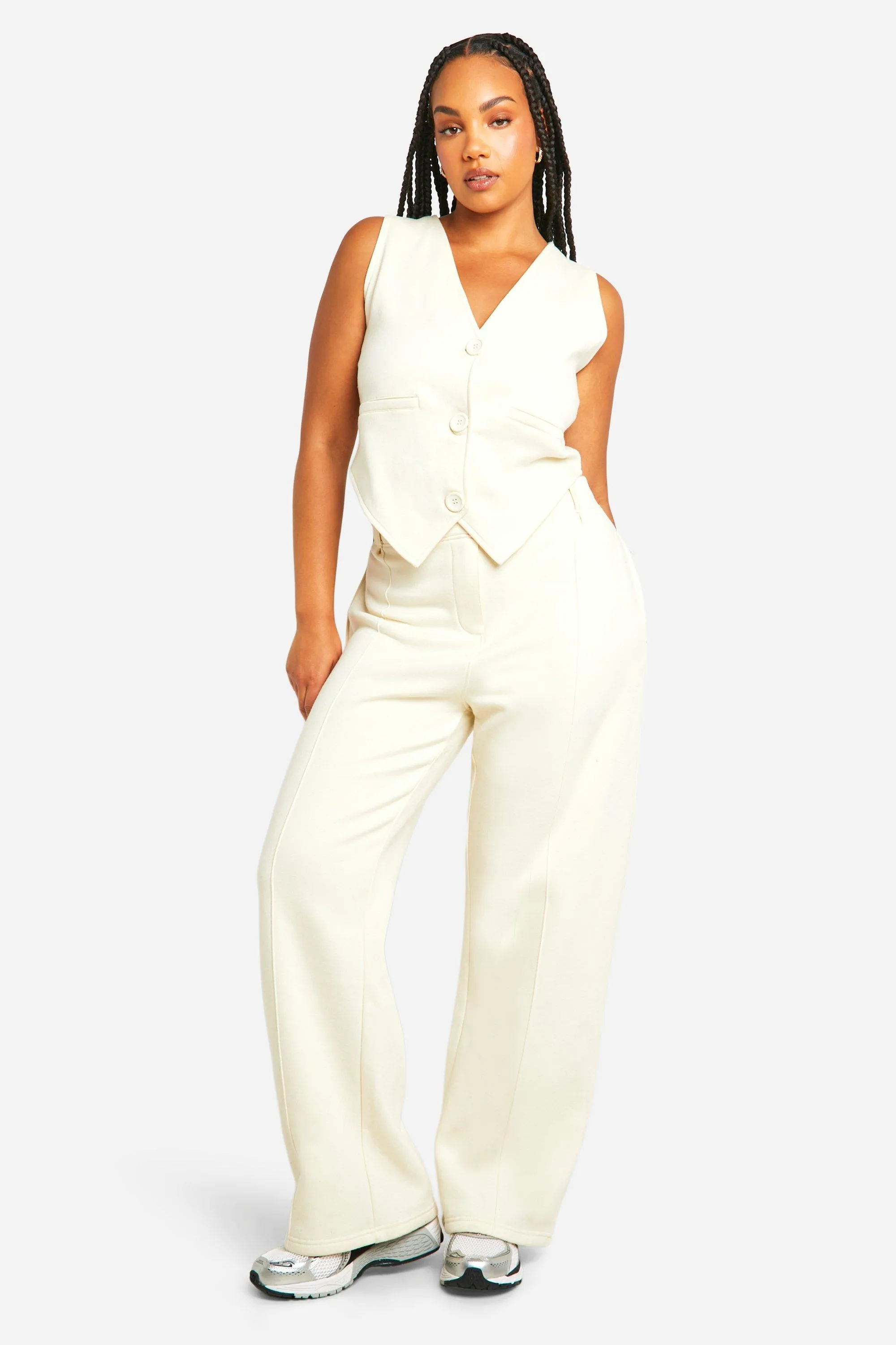 Plus Button Through Vest And Straight Leg Sweatpant Set