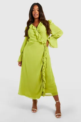 Plus Chiffon Ruffle Wrap Dress