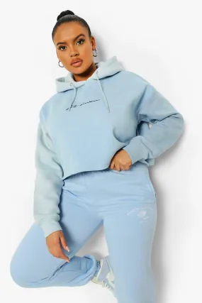 Plus Color Block Cropped Hoodie