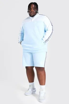 Plus Colour Block Half Zip Short Tracksuit | boohooMAN UK