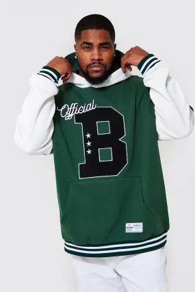 Plus Faux Layer Varsity Print Hoodie