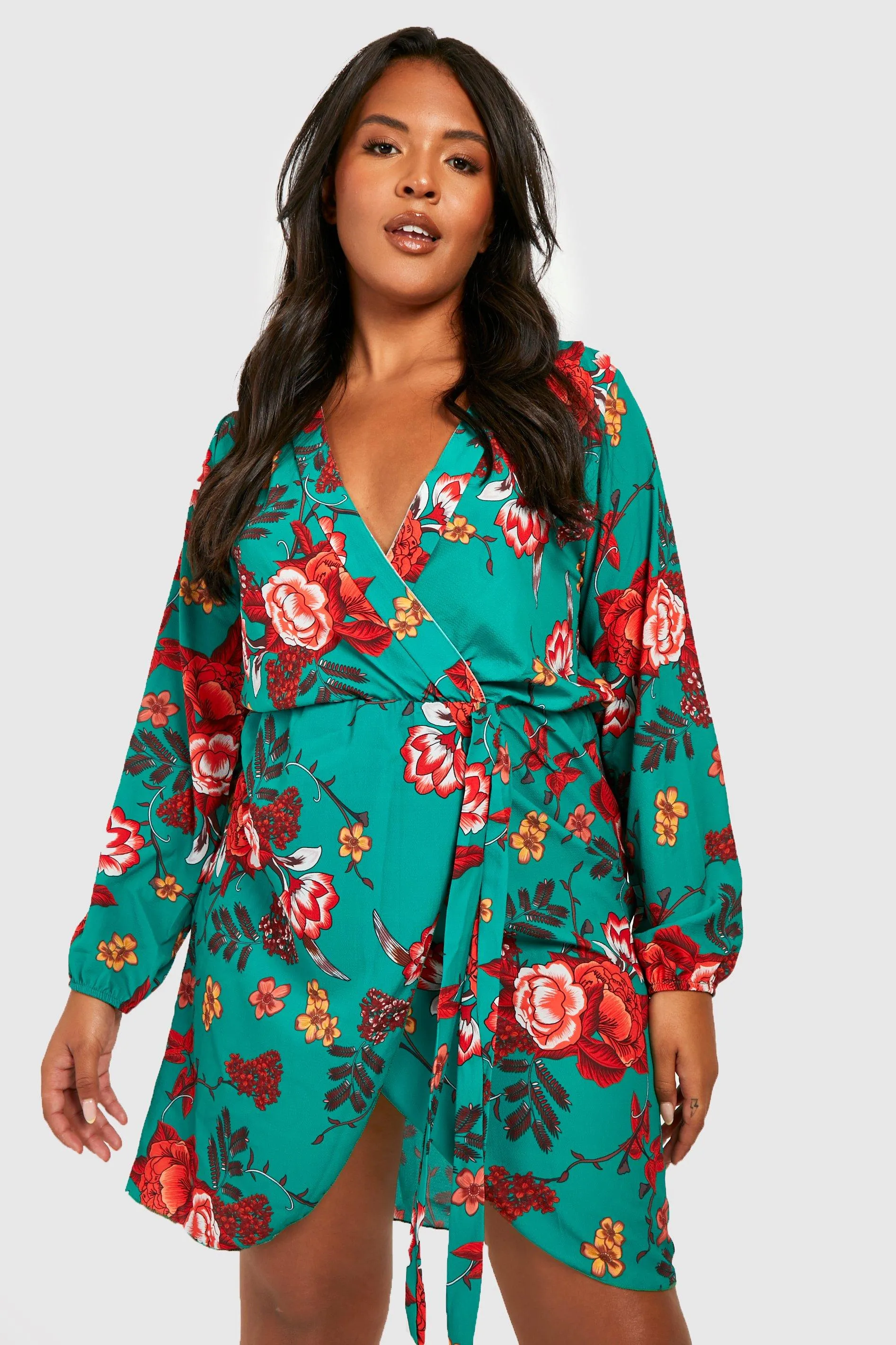 Plus Floral Wrap Dress
