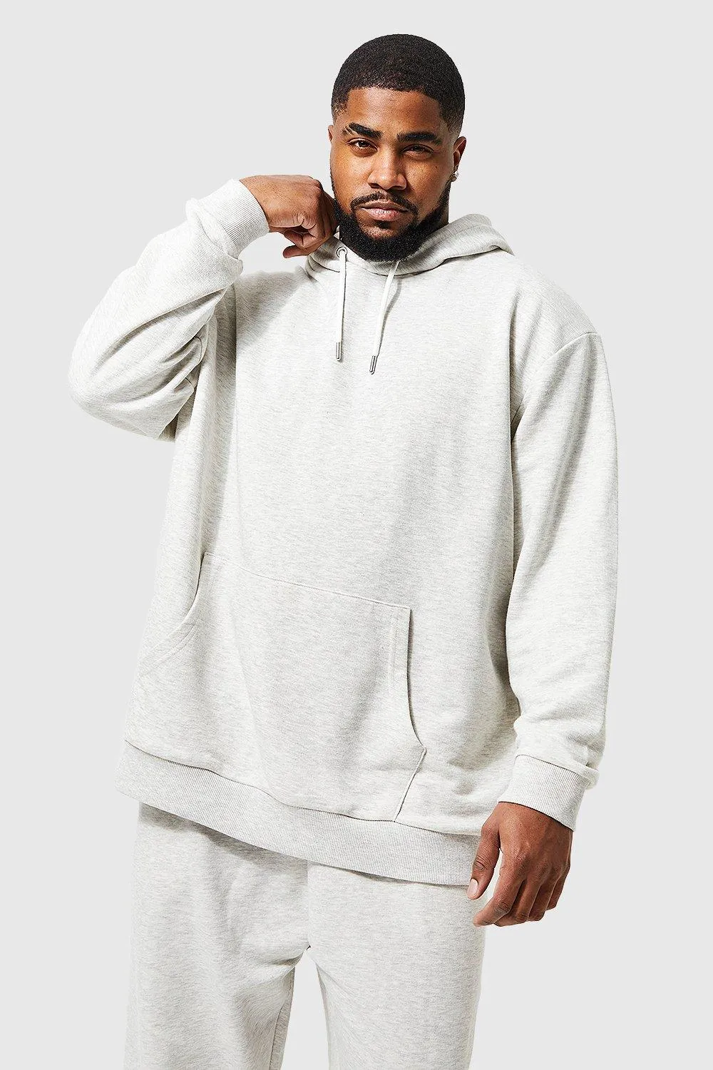 Plus Loose Drop Shoulder Ecru Marl Hoodie