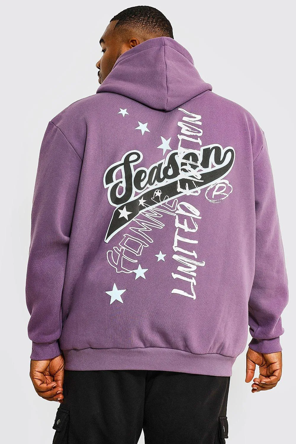 Plus Loose Graffiti Varsity Puff Print Hoodie