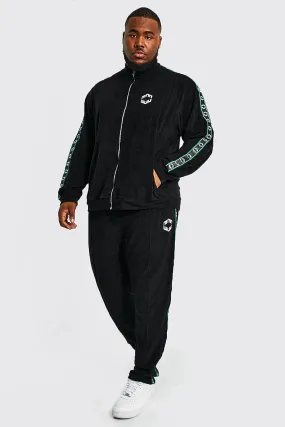 Plus Man Tape Funnel Neck Towelling Tracksuit | boohooMAN UK