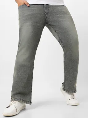 Plus Men's Dark Grey Washed Bootcut Jeans Stretchable