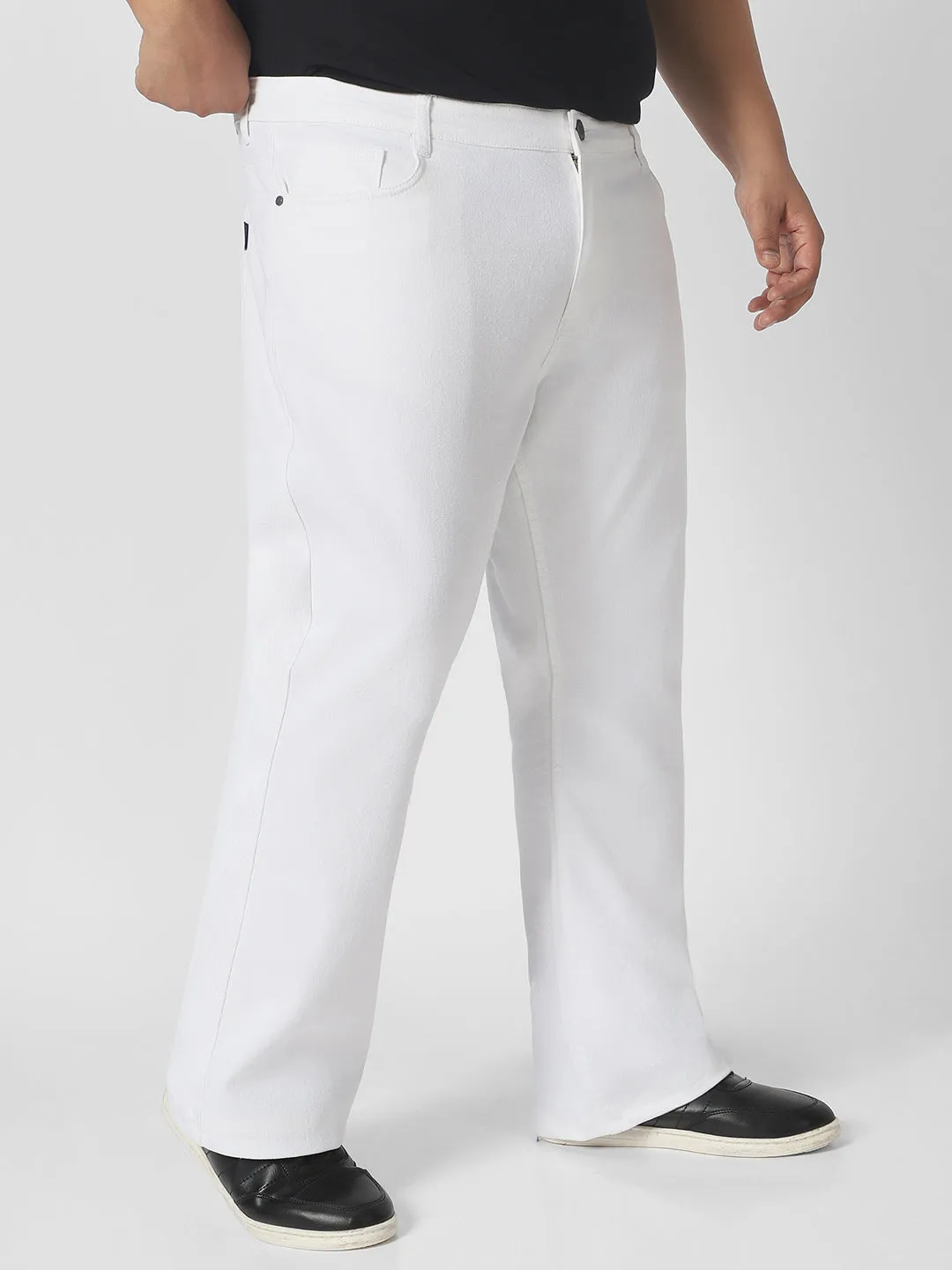 Plus Men's White Washed Bootcut Jeans Stretchable