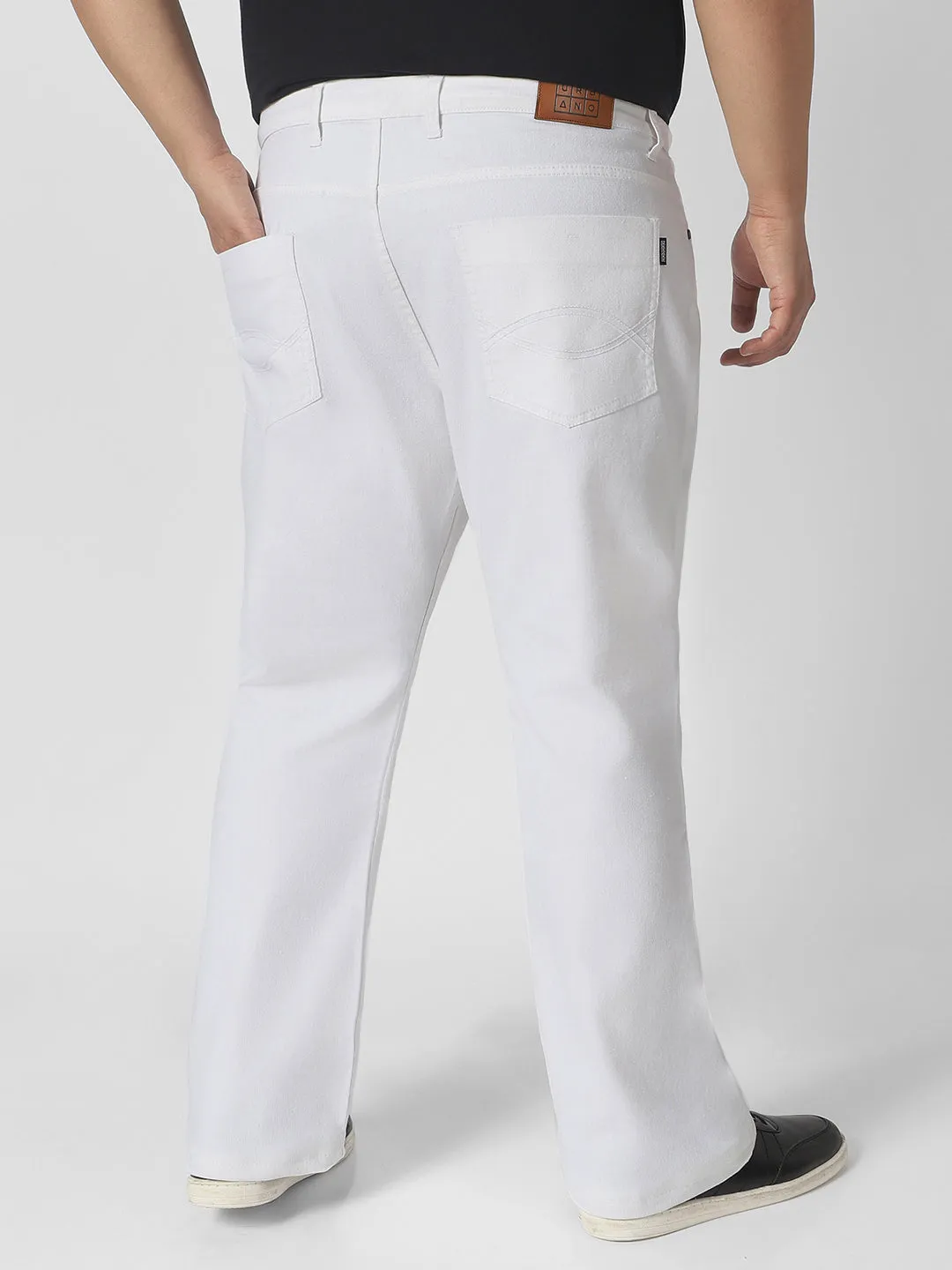 Plus Men's White Washed Bootcut Jeans Stretchable