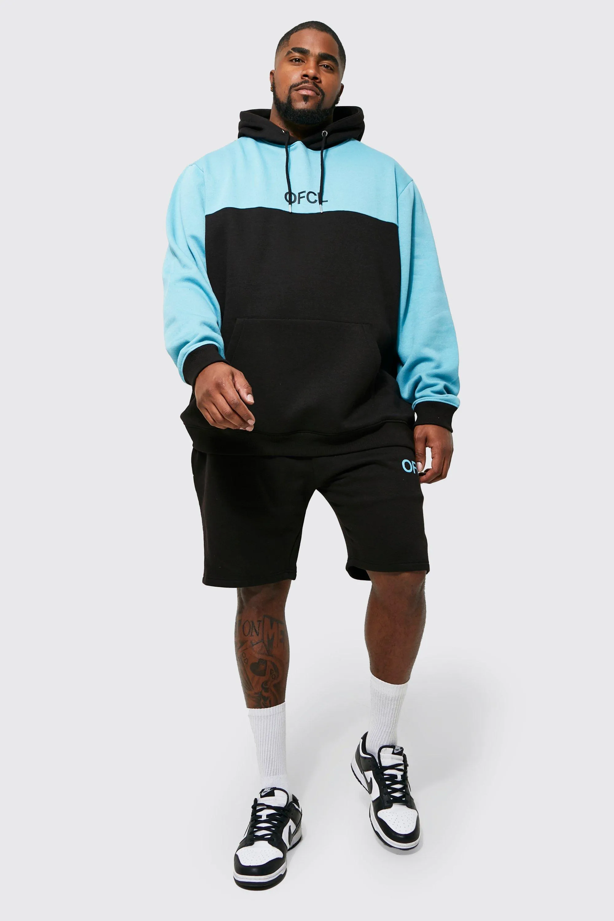 Plus Offcl Tape Colour Block Short Tracksuit | boohooMAN UK