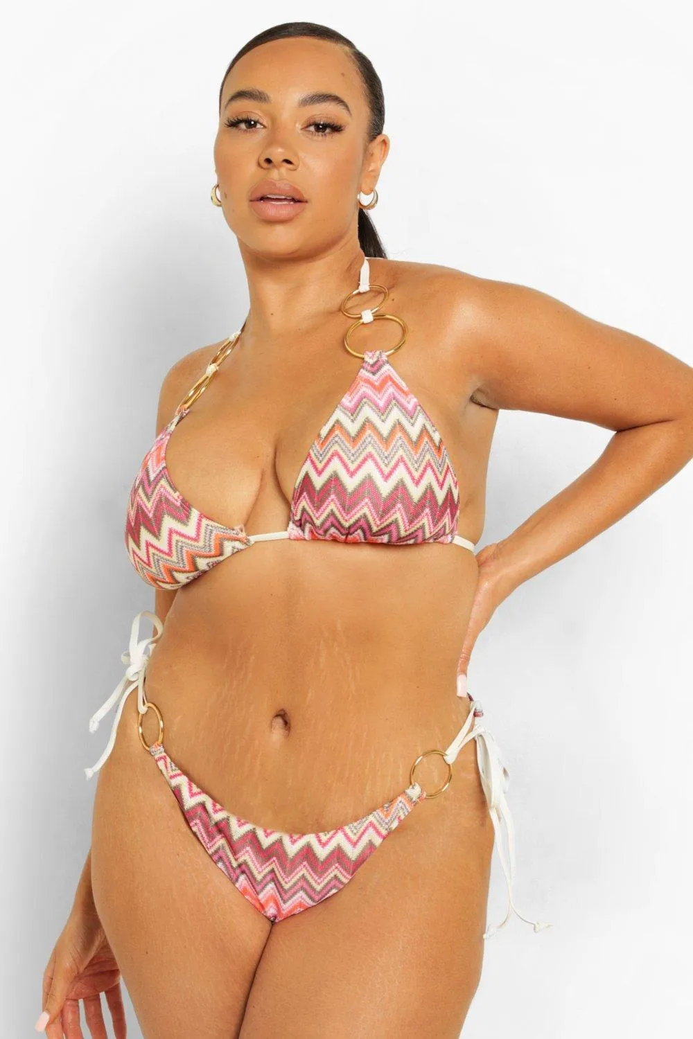 Plus Patterned Ring Triangle Bikini Top