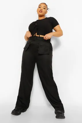 Plus Pocket Front Belted Wide Leg Cargo Pants