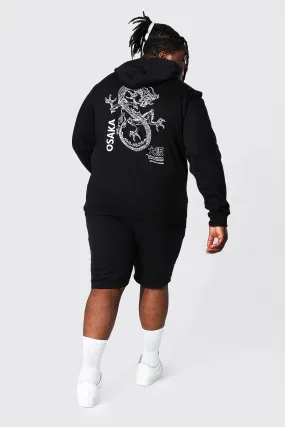Plus Size Dragon Print Hooded Short Tracksuit