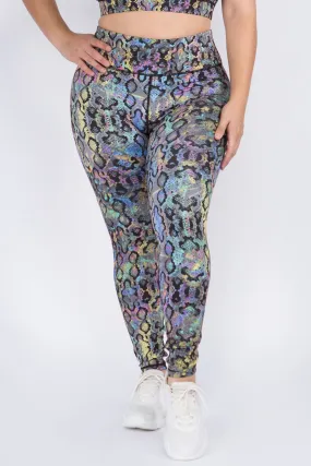 Plus Size Iridescent Snake Print Workout Leggings