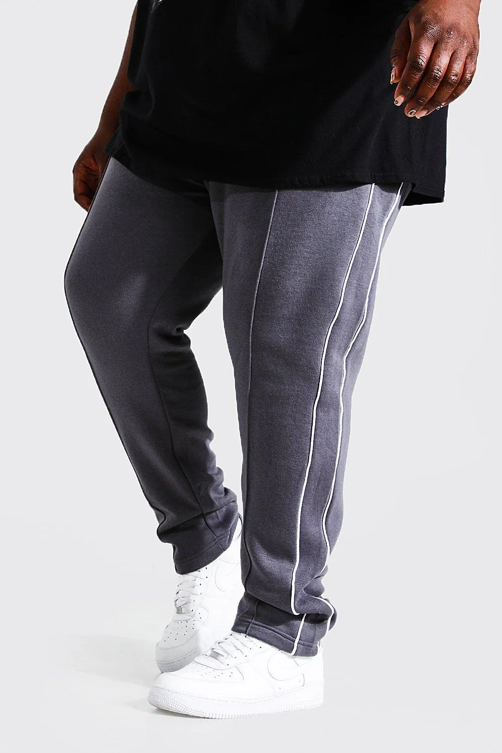Plus Size Skinny Fit Joggers With Piping | boohooMAN UK