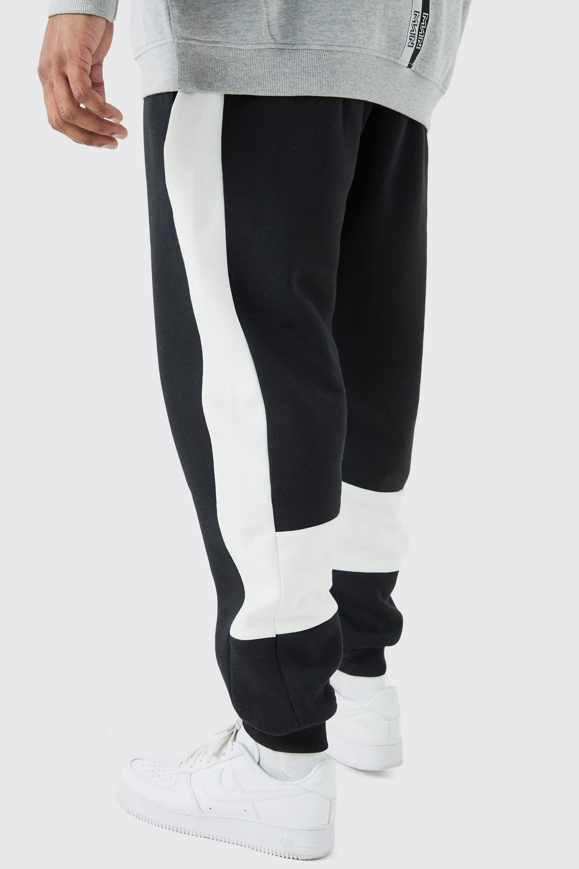Plus Slim Fit Colour Block Panel Joggers In Black | boohooMAN UK
