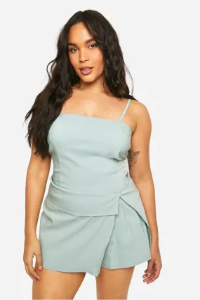 Plus Stretch Woven Fold Over Waist Detail Romper