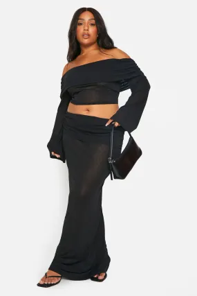 Plus Textured Off Shoulder Top & Maxi Skirt Two-Piece