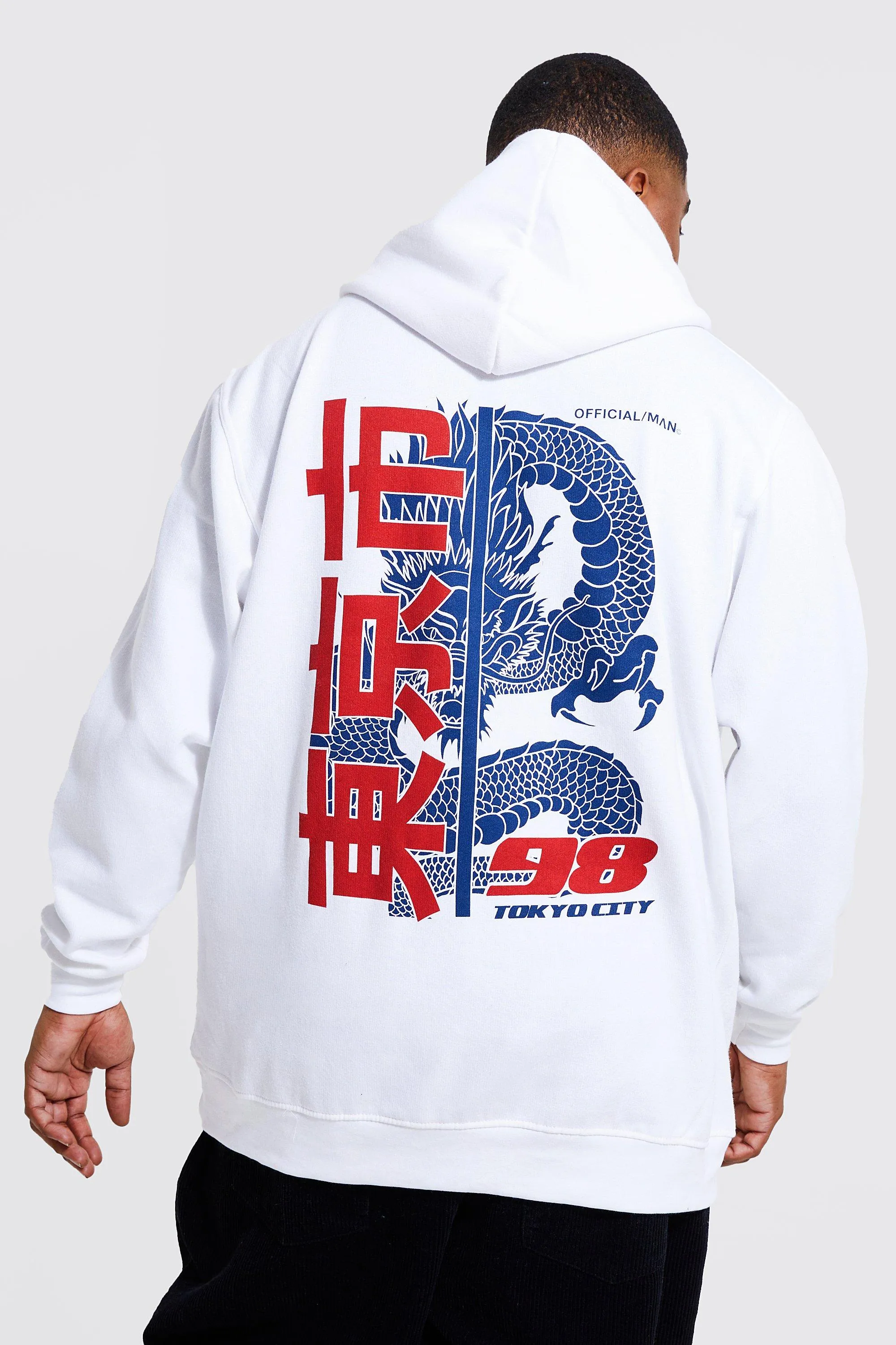 Plus Tokyo City Dragon Back Print Hoodie